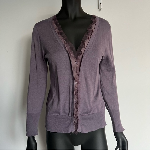 ⚪️🪽VTG JCREW/ SILK COTTON WOOL PURPLE SOFT KNIT CARDIGAN - Picture 1 of 9
